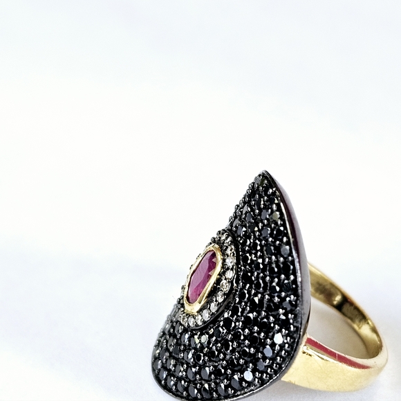 Genuine Carol Brodie Ruby & Black Spinel Ring Yellow Gold over 925 Sz 6! ✨️ - Picture 4 of 11